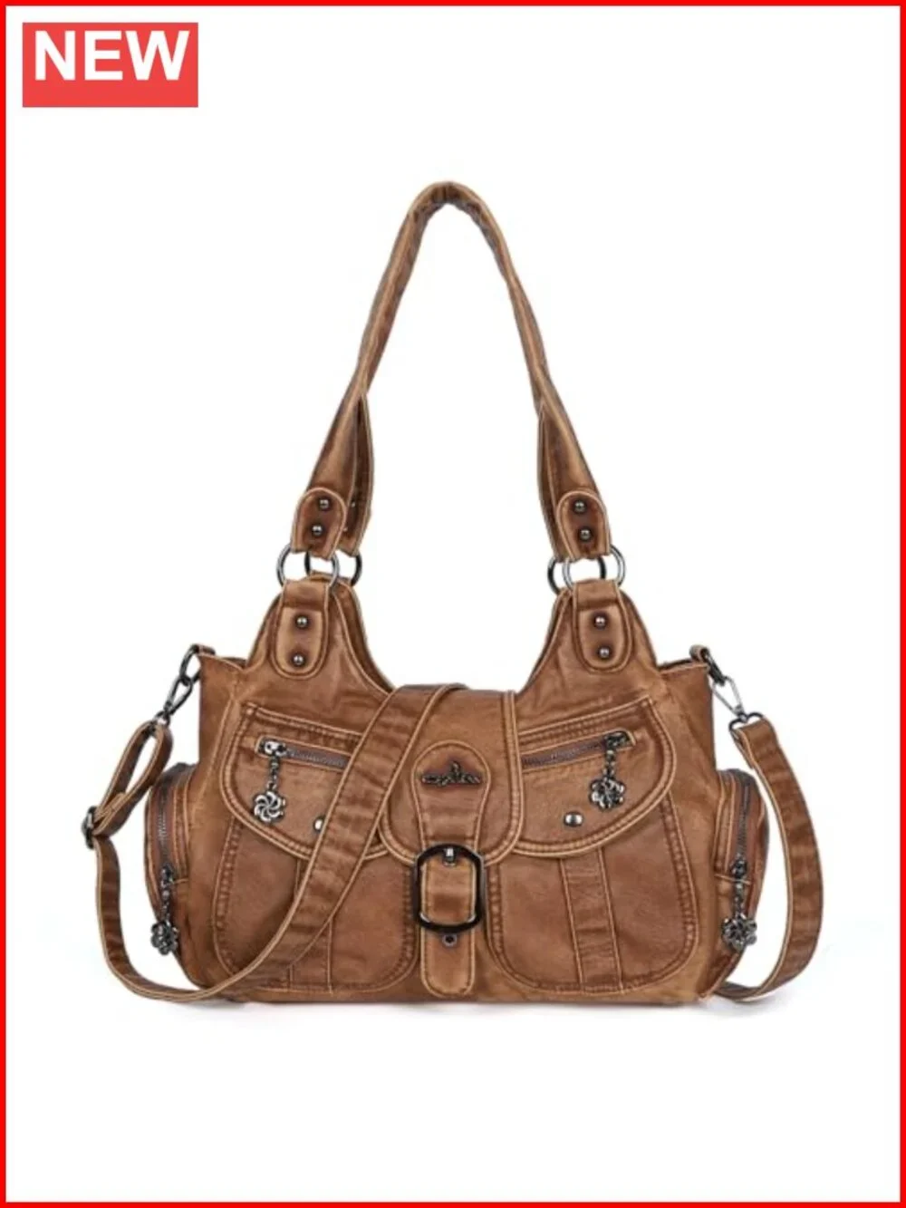 Vegan Leather Hobo Bag Tote Purse with Crossbody Strap